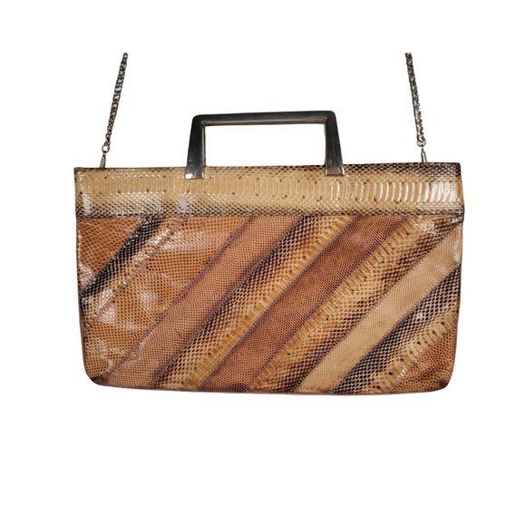 Varon Handbags - Vintage Varon Snakeskin Shoulder Crossbody Bag Purse Clutch Gold Tone